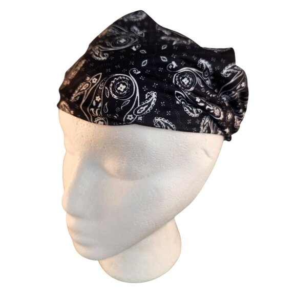 Black Paisley Knit Headwrap Hairband Soft Stretchy Headband Fabric Unisex Sweatb - Picture 1 of 8